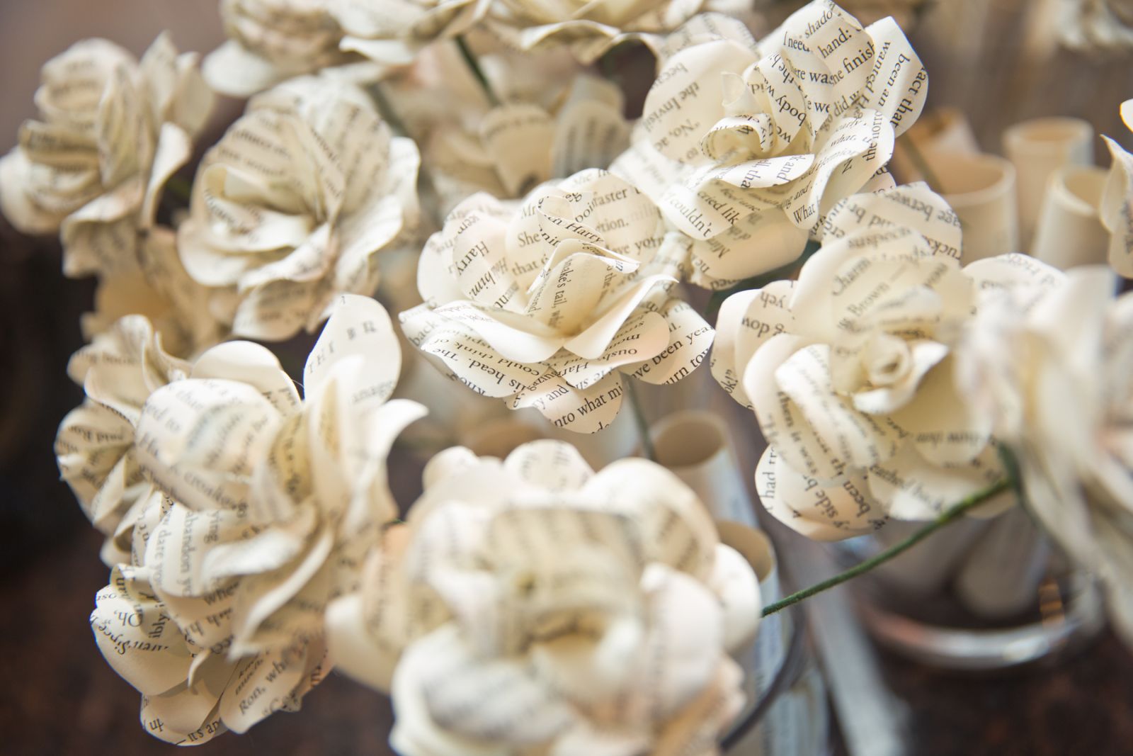 Handcrafted roses made from printed book pages